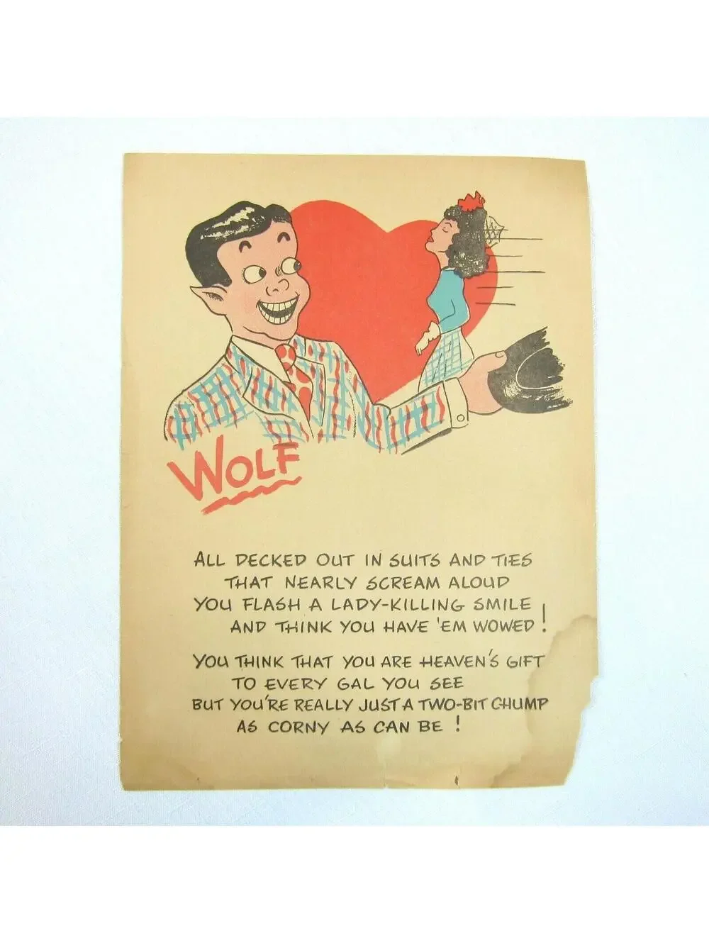 Vintage Vinegar Valentine Wolf Male Penny Dreadful Sarcasm Insult Poem Ephemera